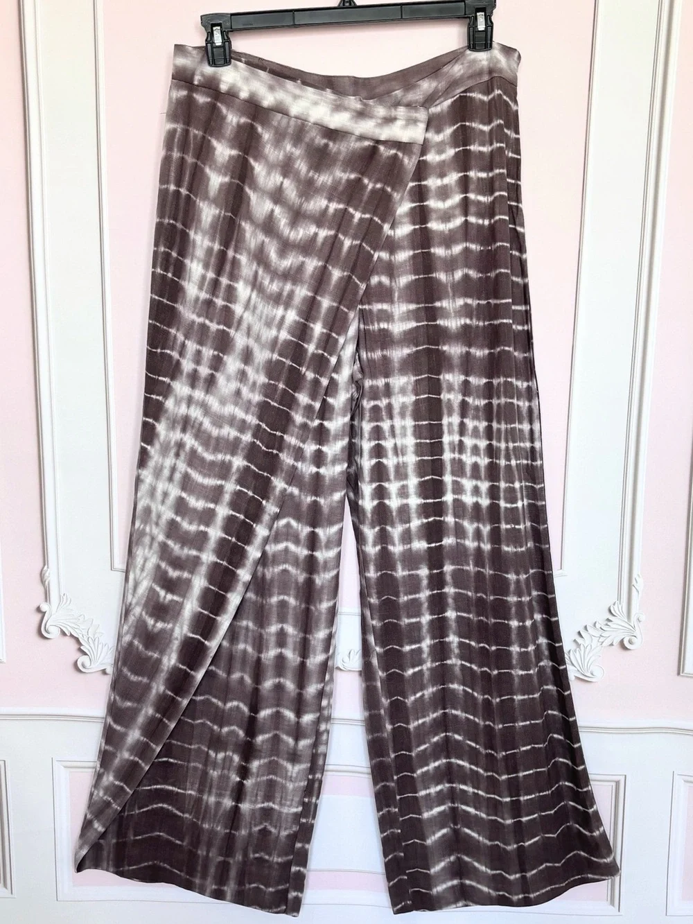 ZARA Wrap-Front Wide Leg Linen Blend Tie-Dye Boho Pants--NEW--XL